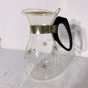 Vintage MCM PYREX Gold Atomic Print Glass Carafe W Lid